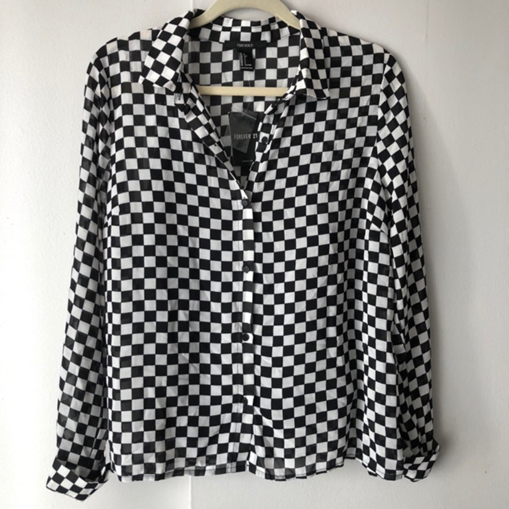 Forever 21 Sheer Blouse - Checkered sz L